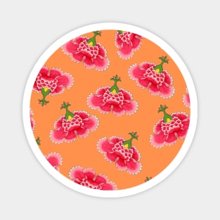 Chinese Vintage Pink and Red Flowers with Orange - Hong Kong Traditional Floral Pattern Magnet